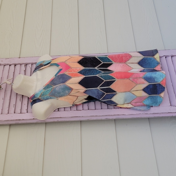 💗 Beautiful! Multicolor Geometric Sleeveless V-Neck Top Shirt M - Picture 9 of 13